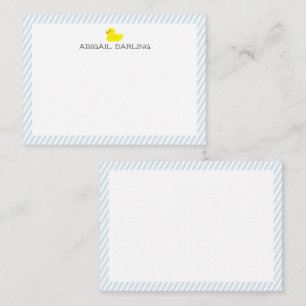 Rubber Duckie Blue and White Stripe Nautical Note Card