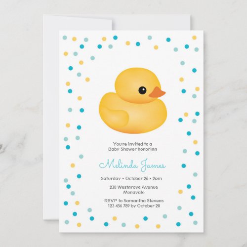 Rubber Duckie Blue Boy Baby Shower Invitation