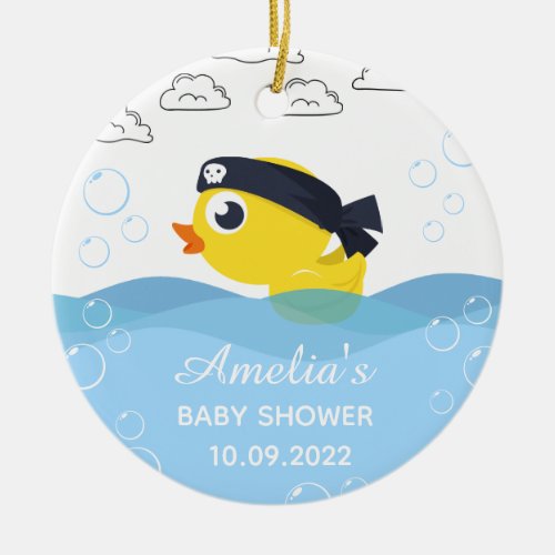Rubber Duckie Boys Baby Shower Ceramic Ornament