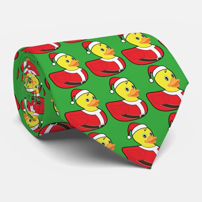 Rubber Duckie Wearing a Santa Hat Neck Tie (Rolled)