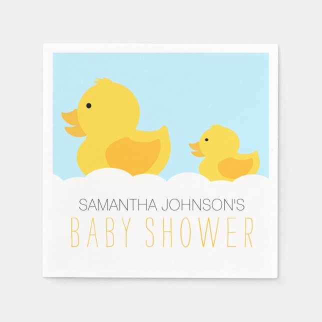 Rubber Duckies Yellow Neutral Baby Shower Napkins (Front)