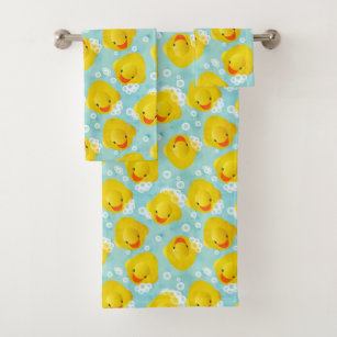 Bathing Bigfoot and rubber ducky wash rag, hand towel, bath towel