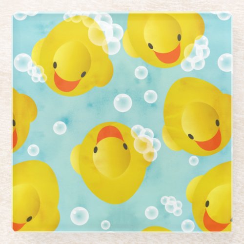 Rubber Ducks Bath Pattern Glass Coaster