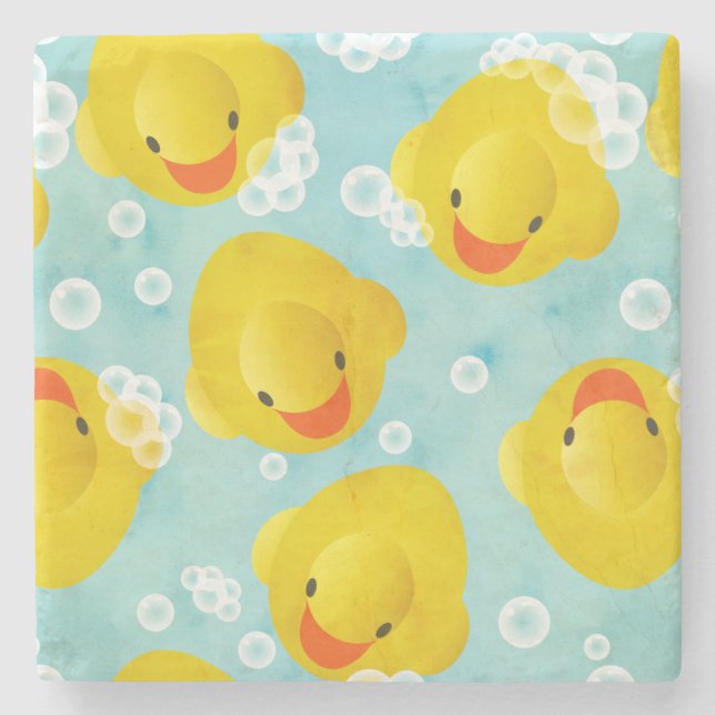 Rubber Ducks Bath Pattern Stone Coaster (Front)