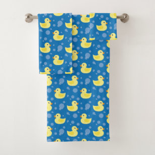 Bathing Bigfoot and rubber ducky wash rag, hand towel, bath towel