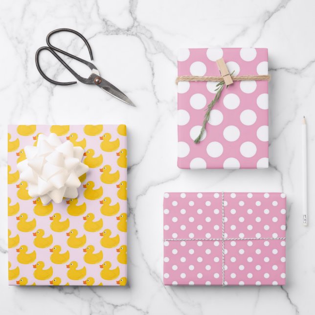 Rubber Ducks Matching Patterns Wrapping Paper Sheets (Front)
