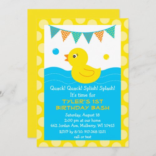 Rubber Ducky 1st Birthday Invitation
