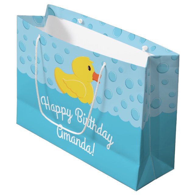 Rubber Ducky 1st Birthday Party Kids Baby Large Gift Bag (Front Angled)