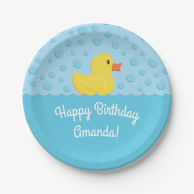 Rubber Ducky 1st Birthday Party Kids Baby Paper Plates (Front)