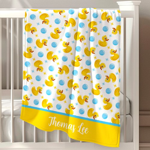 Rubber Ducky And Bubbles Personalized Baby Blanket