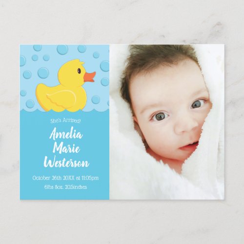 Rubber Ducky Baby Birth Announcement Postcard