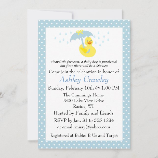 Rubber Ducky Baby Boy Shower invite - customize (Front)