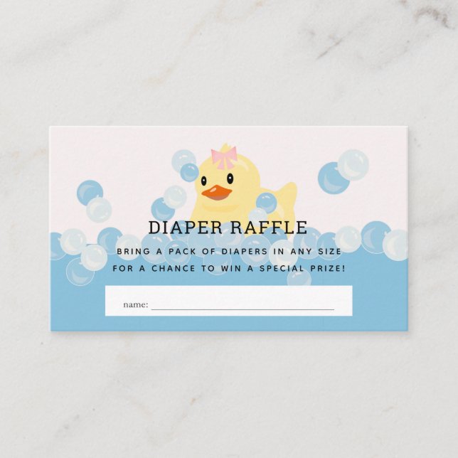 Rubber Ducky Baby Girl Pink Diaper Raffle Ticket Enclosure Card (Front)