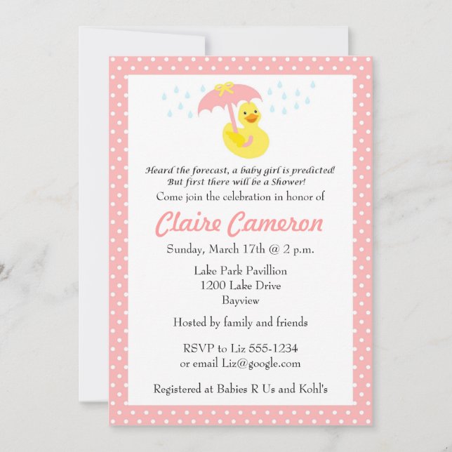 Rubber Ducky Baby Girl Shower invite - customize (Front)