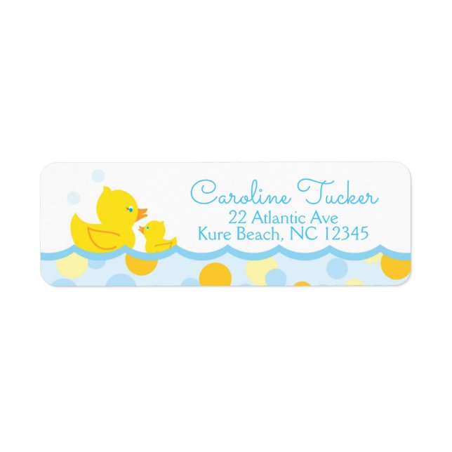 Rubber Ducky Baby Shower Address Label blue yellow (Front)