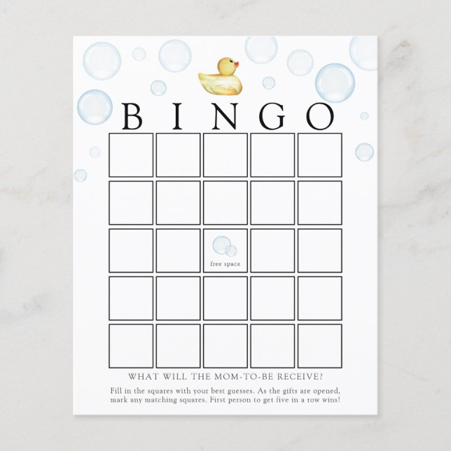 Rubber Ducky Baby Shower Bingo Game Card (Front)