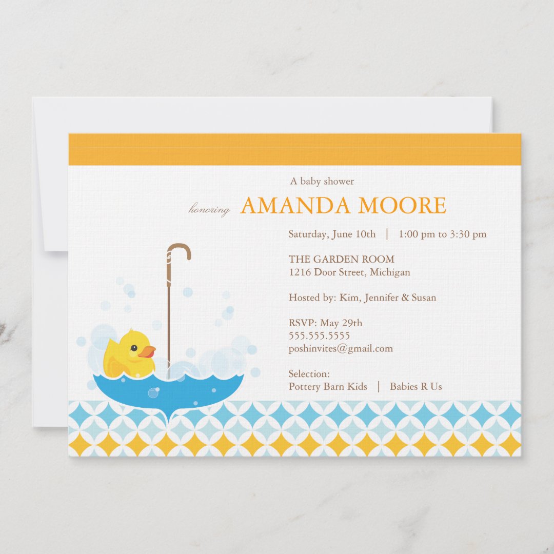 Rubber Ducky Baby Shower Invitation Zazzle