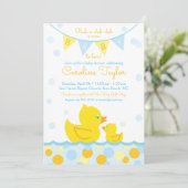 Rubber Ducky Baby Shower Invitation blue & yellow (Standing Front)