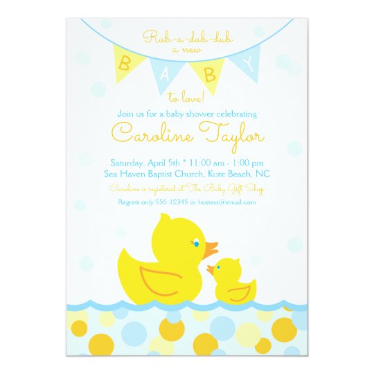 Rubber Ducky Baby Shower Invitation Blue Yellow Rubber Ducky Baby Shower Invitation Blue Yellow