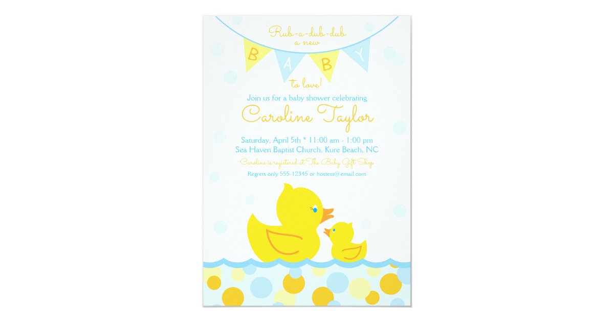Rubber Ducky Baby Shower Invitation Blue Yellow Zazzle Com