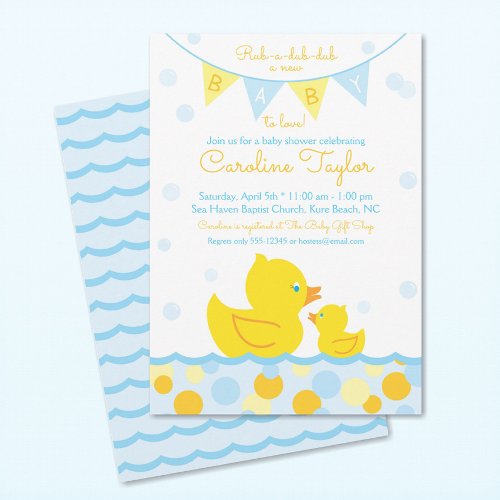 Rubber Ducky Baby Shower Invitation blue  yellow