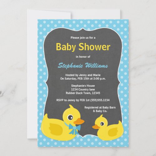 Rubber Ducky Baby Shower Invitation Blue  Yellow
