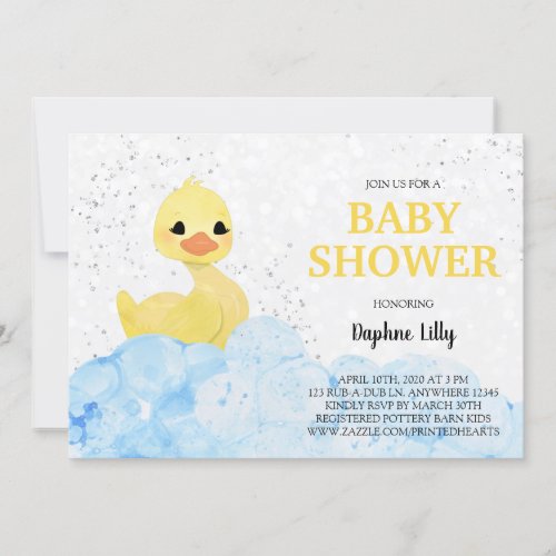 Rubber Ducky Baby Shower Invitation _ Blue Yellow