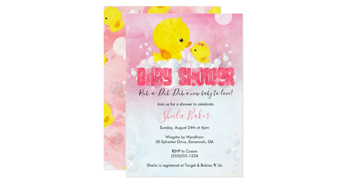 Rubber Ducky Baby Shower Invitation Girl Duckie
