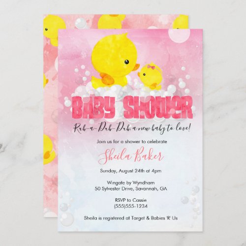 Rubber Ducky Baby Shower Invitation  Girl Duckie