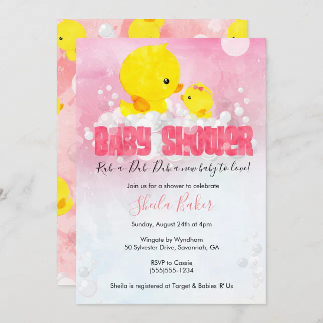 Rubber Ducky Baby Shower Invitation Girl Duckie Zazzle
