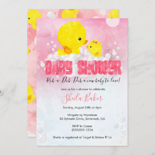 Rubber Ducky Baby Shower Invitation Girl Duckie