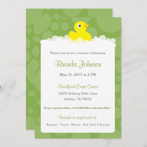 Rubber Ducky Baby Shower Invitation _ Green