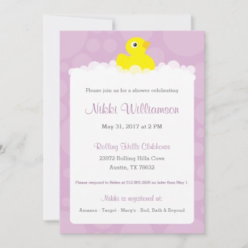 Rubber Ducky Baby Shower Invitation _ Lilac
