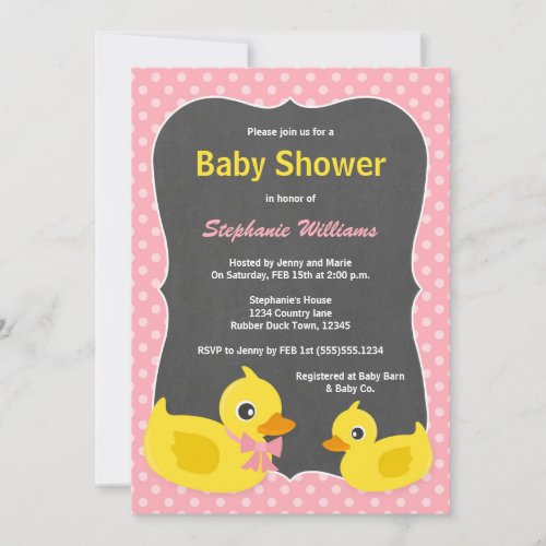 Rubber Ducky Baby Shower Invitation Pink  Yellow