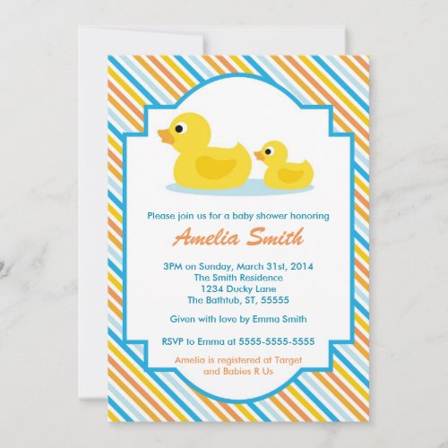 Rubber Ducky Baby Shower Invitation - Unisex, Boy