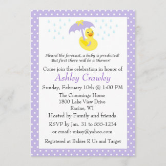 Rubber Ducky Baby Shower invite purple - customize