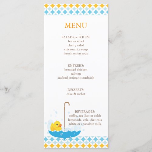 Rubber Ducky Baby Shower Menu