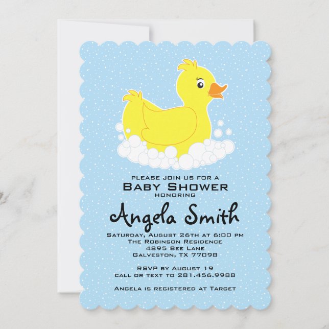 Rubber Ducky Baby Shower Scalloped Invitation (Front)