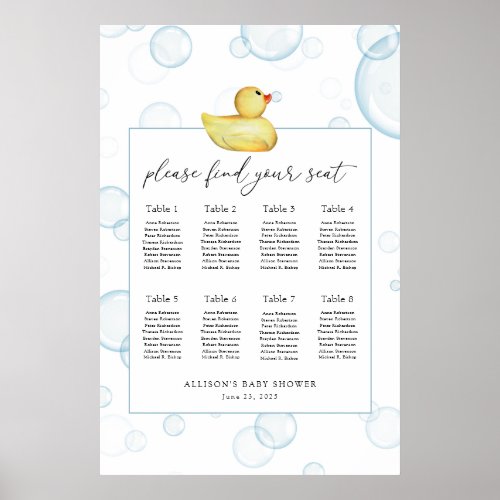 Rubber Ducky Baby Shower Seating Chart