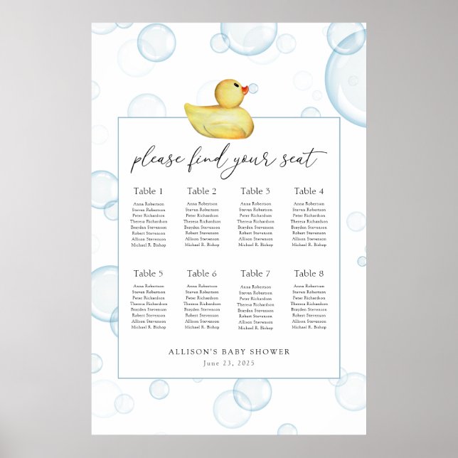 Rubber Ducky Baby Shower Seating Chart (Front)