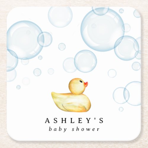 Rubber Ducky Baby Shower Square Paper Coaster