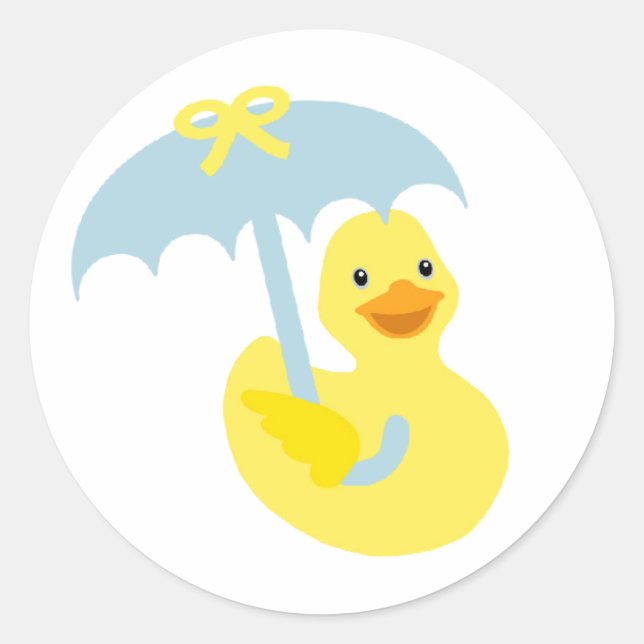 Rubber Ducky baby shower sticker & blue umbrella (Front)