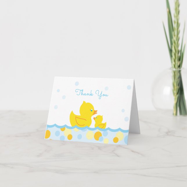 Rubber Ducky Baby Shower Thank You blue and yellow Card (Front)