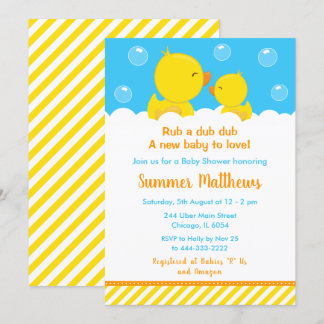 Rubber Ducky Baby Shower Yellow and Blue Invitation