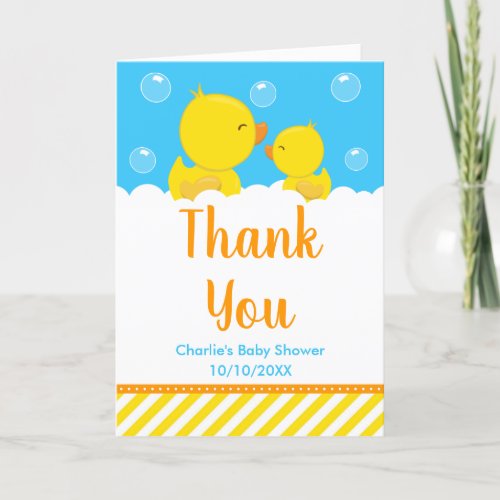 Rubber Ducky Baby Shower Yellow and Blue Thank You Card