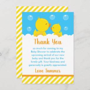 Rubber Ducky Baby Shower Yellow and Blue Thank You Card
