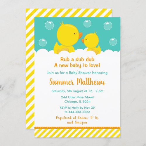 Rubber Ducky Baby Shower Yellow and Green Invitation