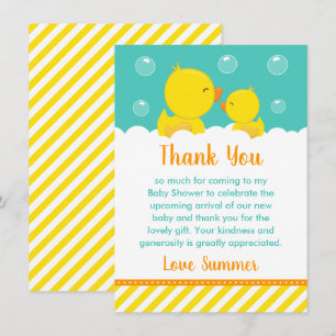 Rubber Ducky Baby Shower Yellow and Green Thank You Card