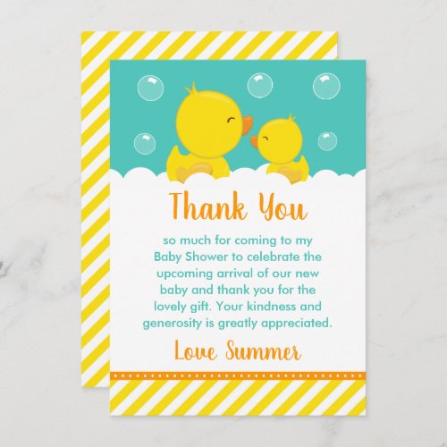 Rubber Ducky Baby Shower Yellow and Green Thank You Card
