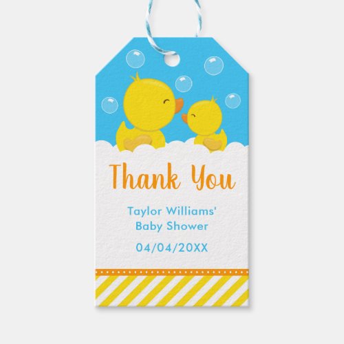 Rubber Ducky Baby Shower Yellow Blue Thank You Gift Tags